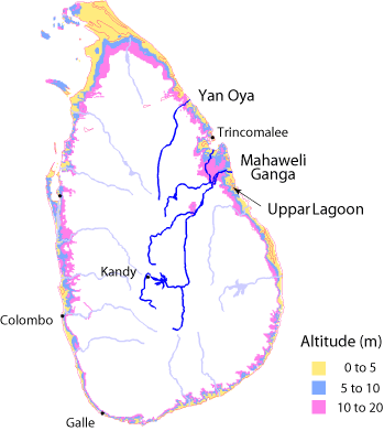 Major rivers and elevations in coastal areas of Sri Lanka